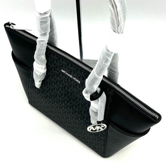 Michael Kors Large Charlotte TZ Tote Bag Black Signature - Picture 7 of 10